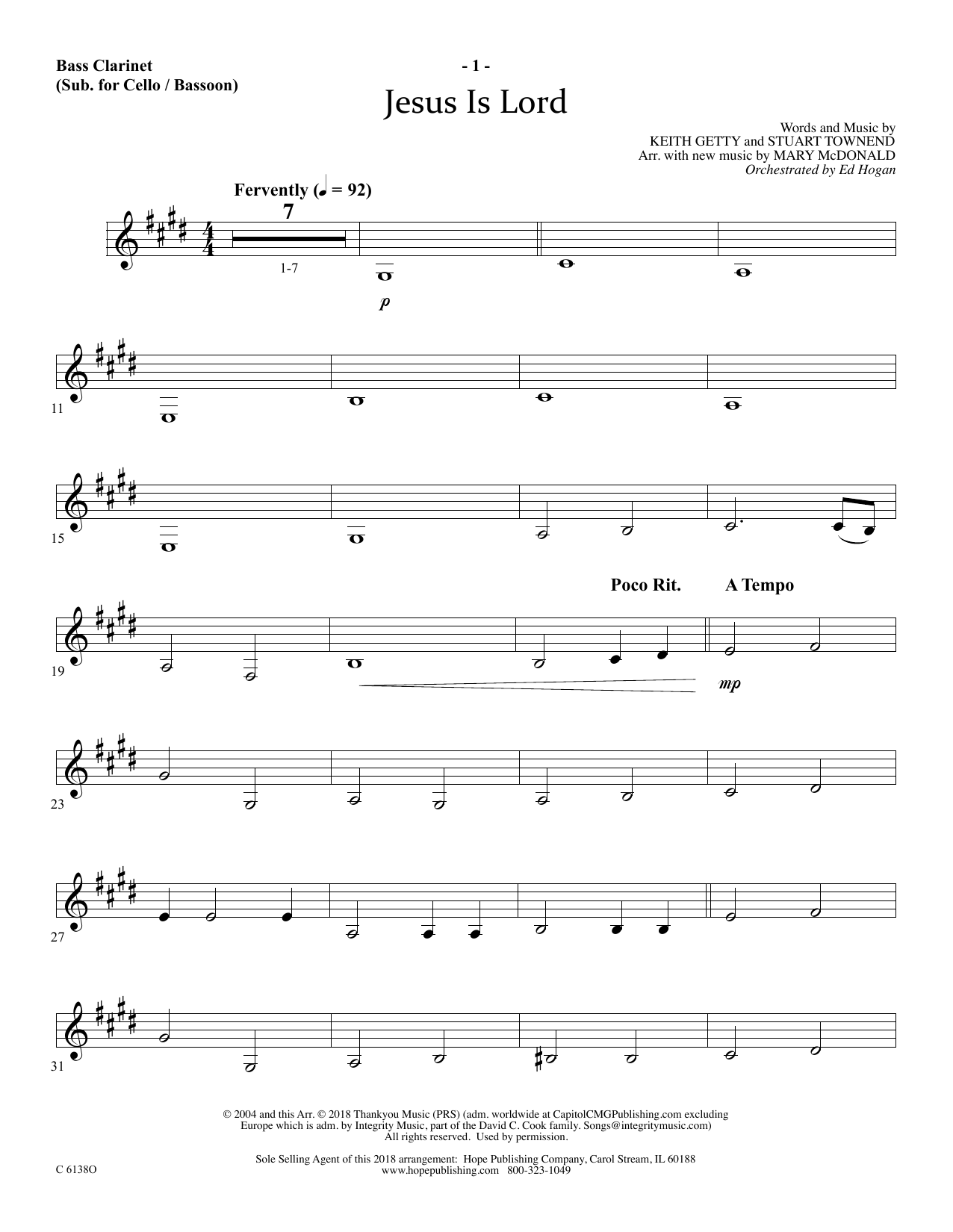 Product picture to: Jesus Is Lord - Bass Clarinet (sub. Cello/Bsn)