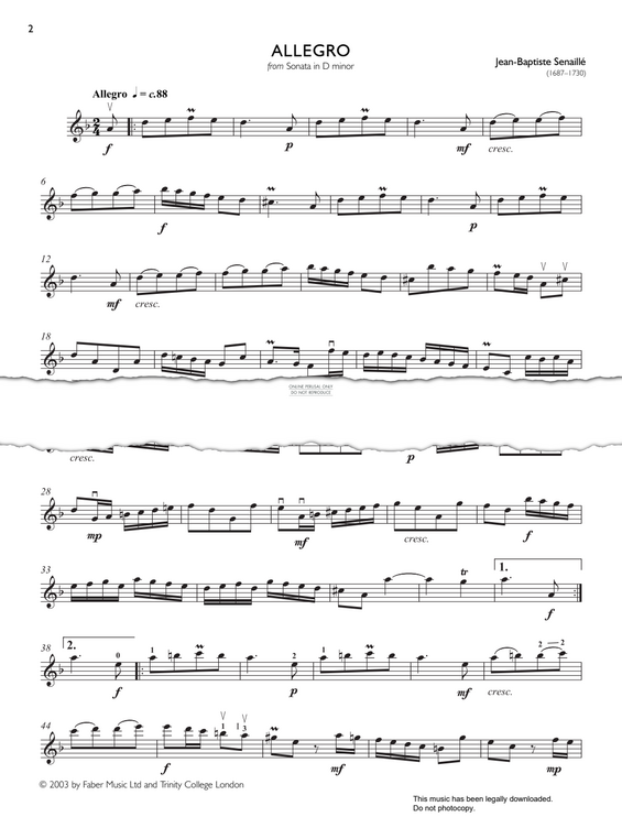 Product gallery: Page 1 of 1 Allegro (from Sonata in D Minor), Jean-Baptiste Senaillé