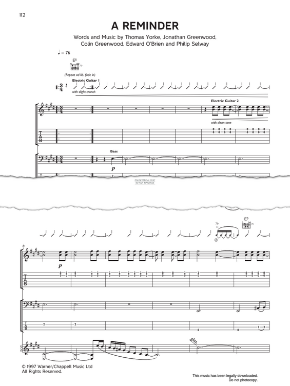 Produktgalerie: Seite 1 von 1 A Reminder, Radiohead, Gesang, Gitarre