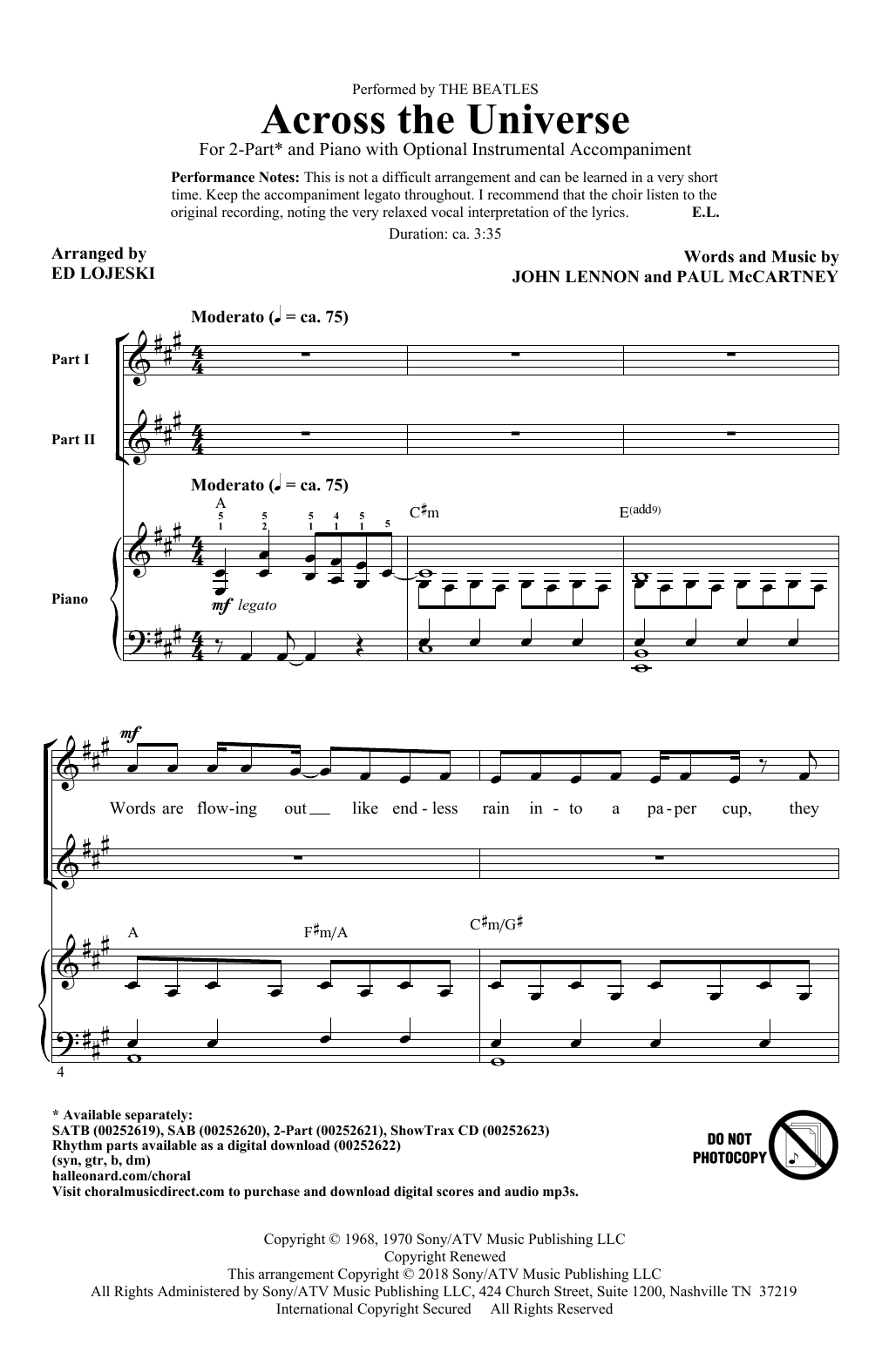 Produktgalerie: Seite 1 von 1 Across The Universe, Ed Lojeski, Chor