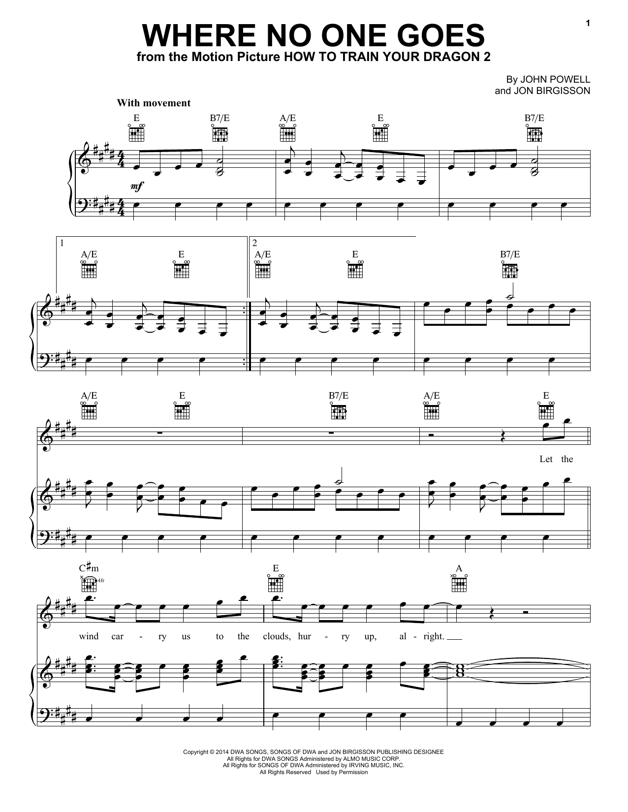 Produktbild zu: Where No One Goes (from How to Train Your Dragon 2)
