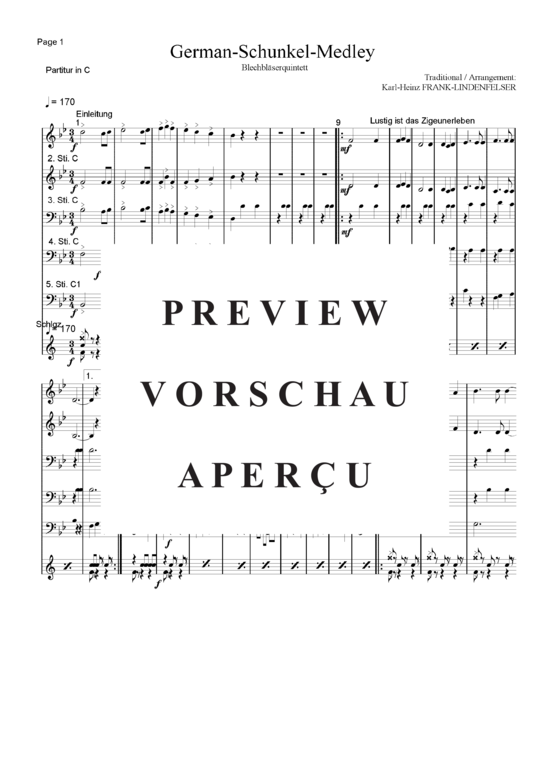 Produktgalerie: Seite 3 von 21 German-Schunkel-Medley , Blasorchester Fatamo, (Blechbläser Quintett - flexible Besetzung)
