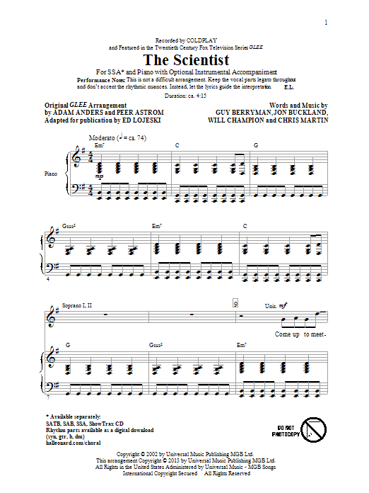 Produktgalerie: Seite 1 von 1 The Scientist (arr. Ed Lojeski), Glee Cast, Chor