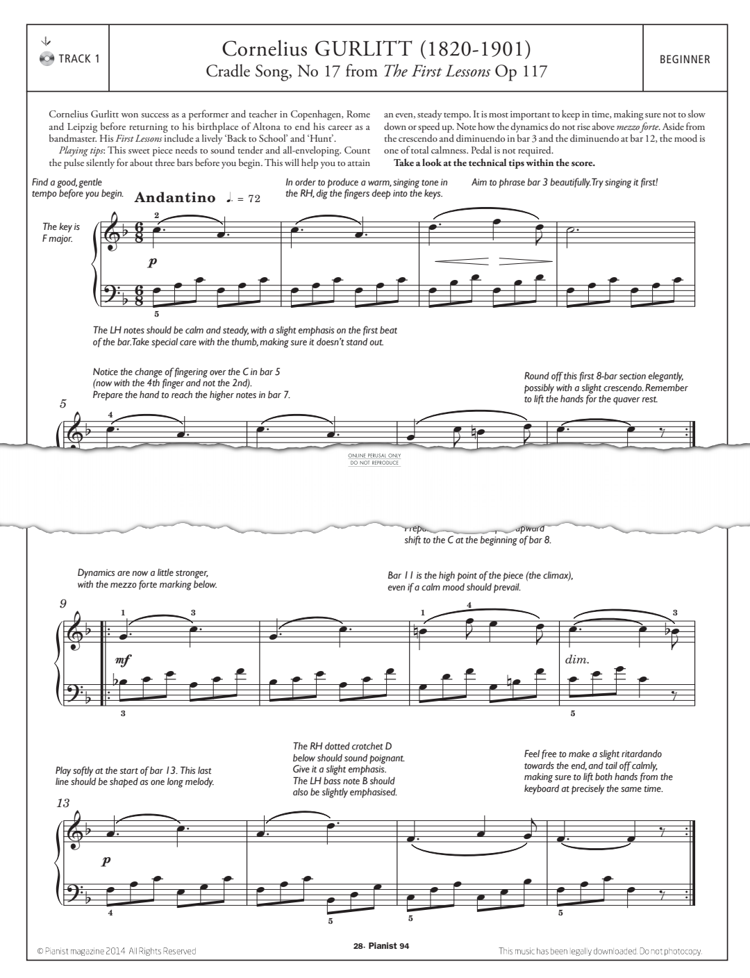 Product gallery: Page 1 of 1 Cradle Song Op.117 No.7, Cornelius Gurlitt
