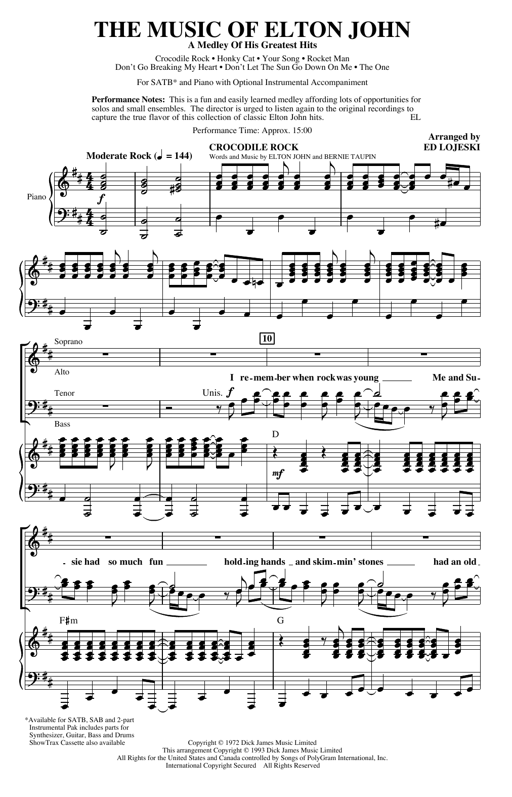 Produktbild zu: The Music of Elton John (A Medley Of His Greatest Hits) (arr. Ed Lojeski)