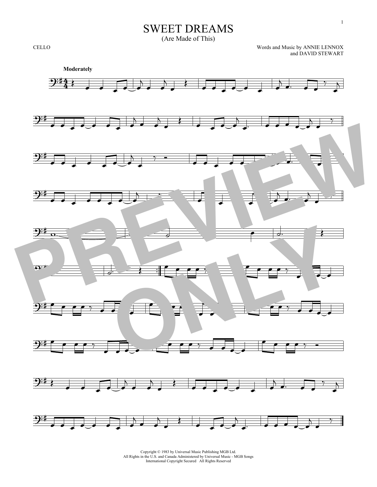 Produktgalerie: Seite 1 von 1 Sweet Dreams (Are Made Of This), Eurythmics, Violoncello