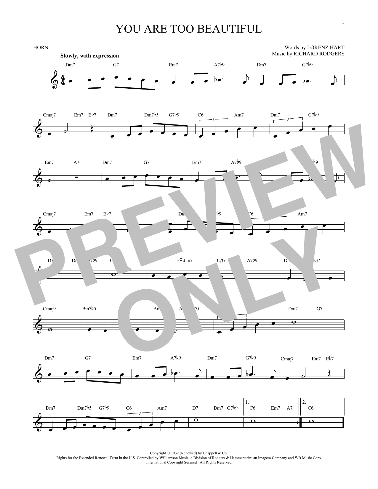 Produktgalerie: Seite 1 von 1 You Are Too Beautiful, Rodgers & Hart, Horn