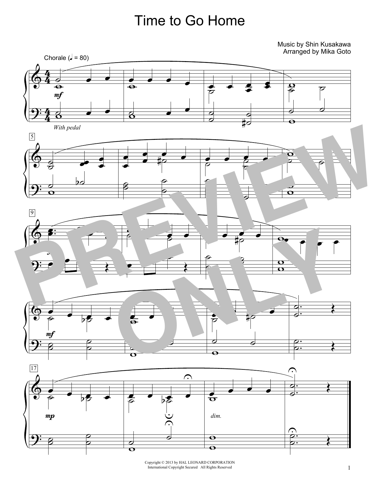 Product gallery: Page 1 of 1 Time To Go Home (arr. Mika Goto), Shin Kusakawa