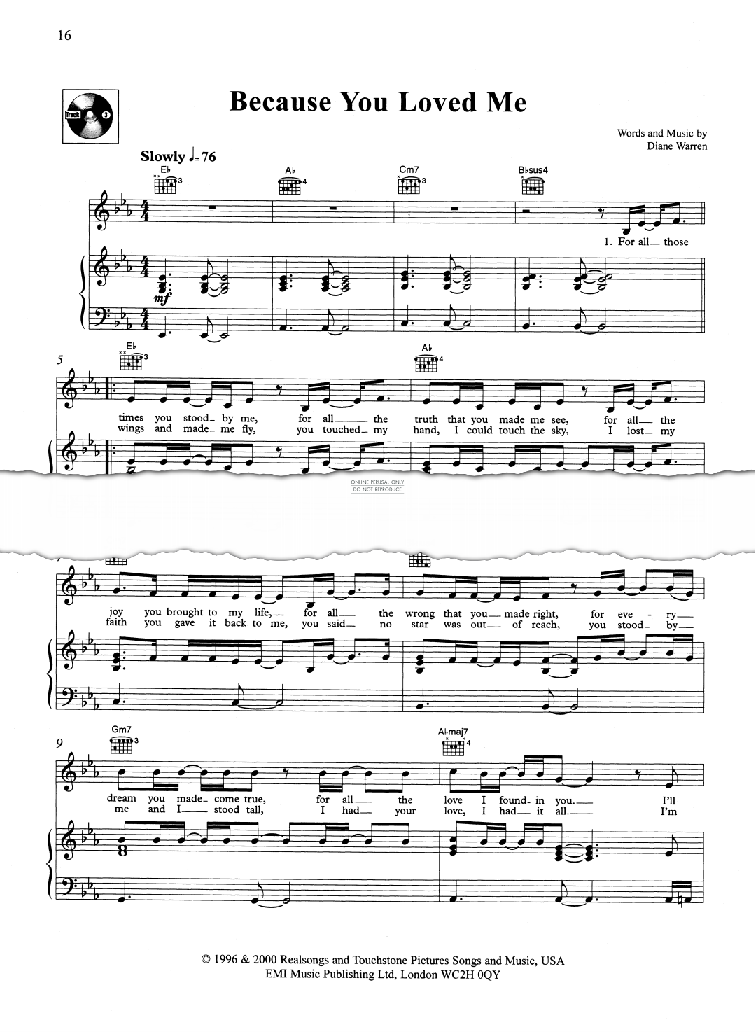 Produktgalerie: Seite 1 von 1 Because You Loved Me, Celine Dion, Gesang, Gitarre, Klavier