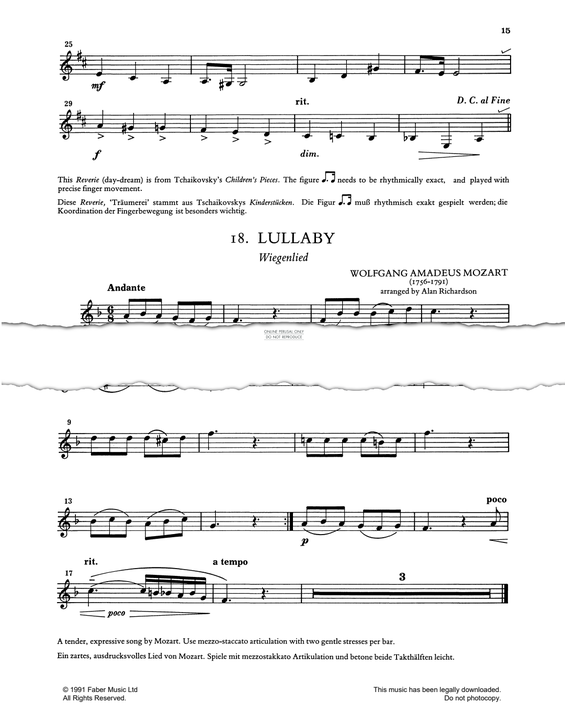 Produktgalerie: Seite 1 von 1 Lullaby (from 'First Book of Clarinet Solos'), Wolfgang Amadeus Mozart, Klarinette, Klavier