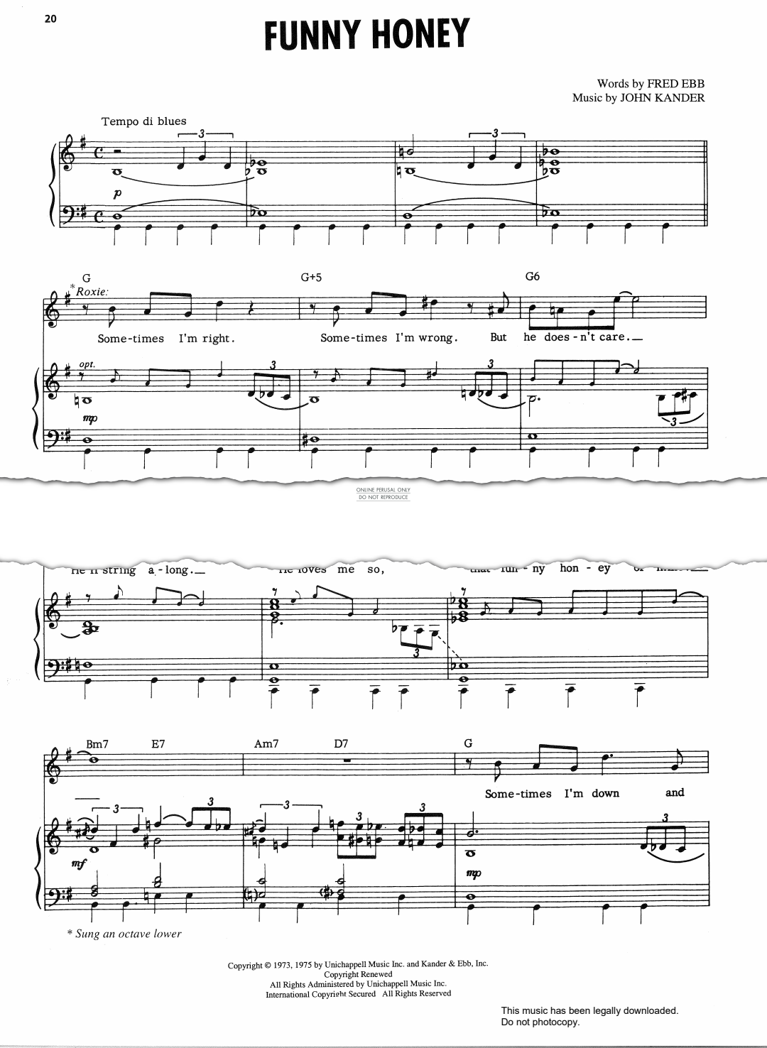 Funny honey sheet music by john kander fbd 44898 notendownload