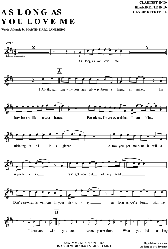 Product gallery: Page 1 of 4 As long as you love me , Backstreet Boys, Clarinet in B-flat