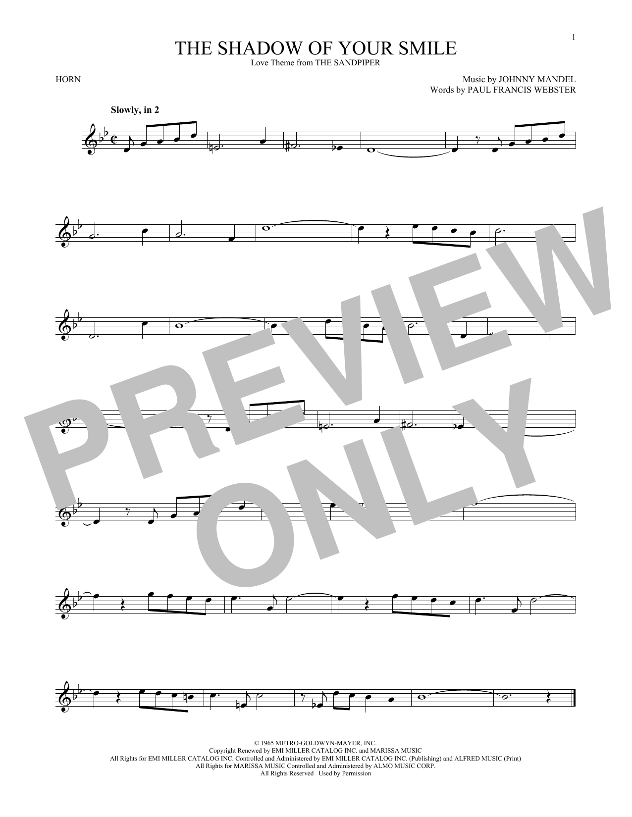 Produktgalerie: Seite 1 von 1 The Shadow Of Your Smile, Johnny Mandel, Horn