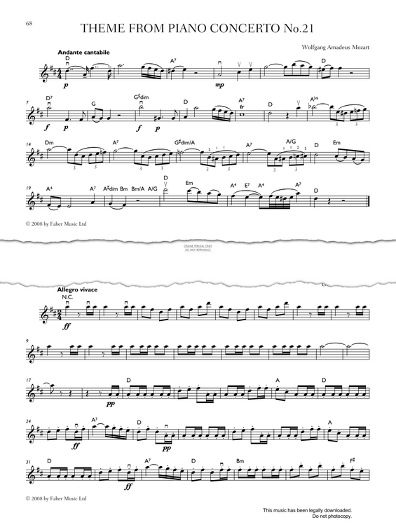 Produktgalerie: Seite 1 von 1 Theme from Piano Concerto K. 467, Wolfgang Amadeus Mozart, Violine