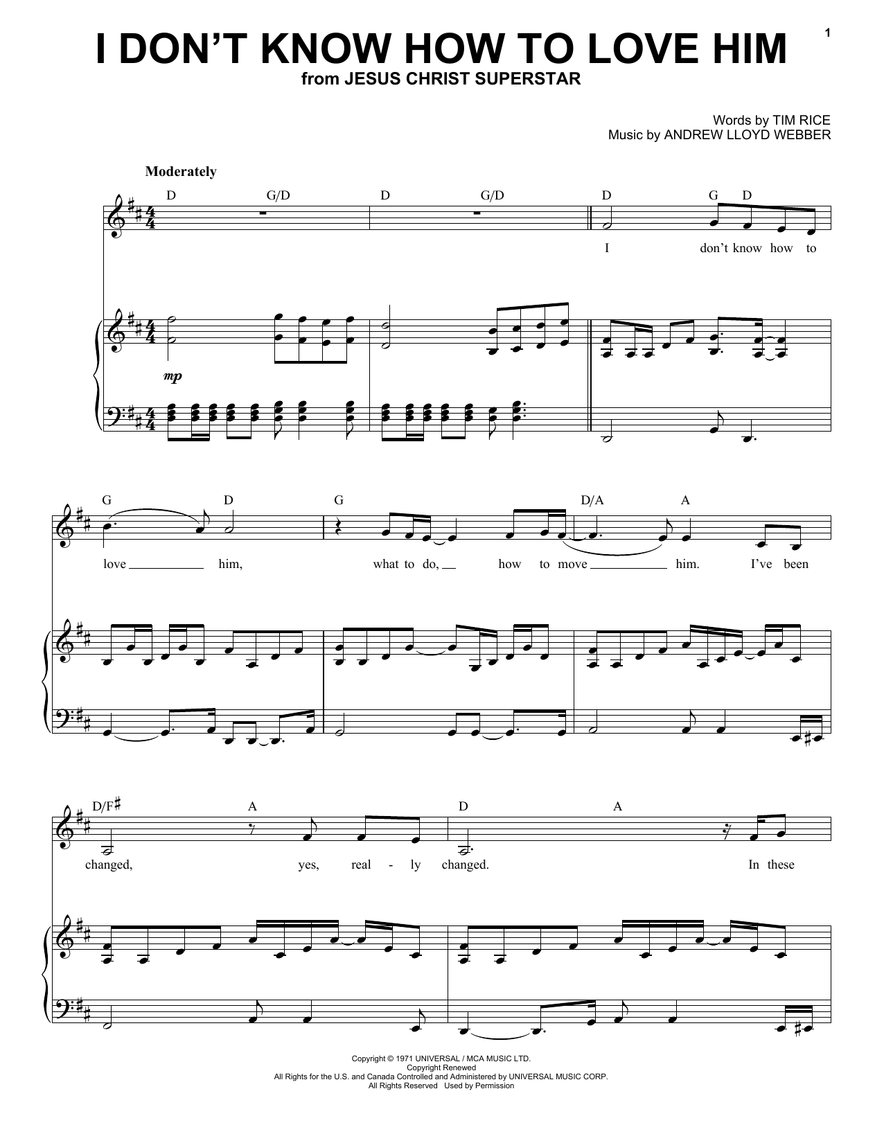 Produktbild zu: I Don't Know How To Love Him (from Jesus Christ Superstar)