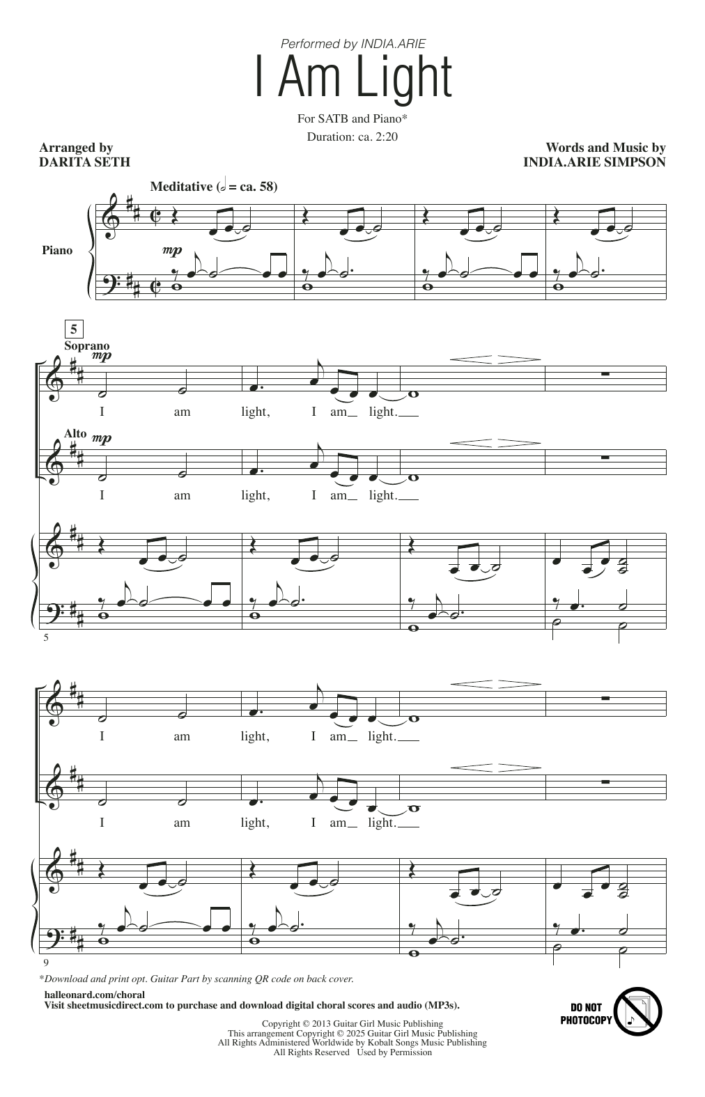 Produktbild zu: I Am Light (arr. Darita Seth)
