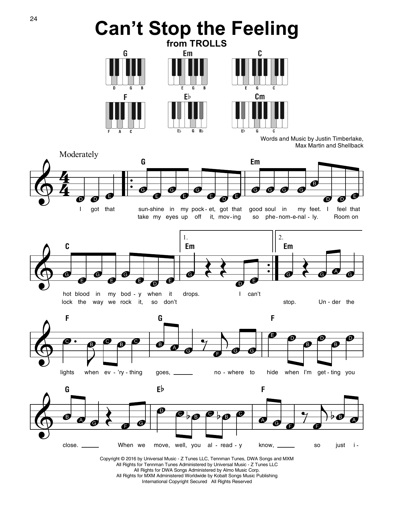 Produktgalerie: Seite 1 von 1 Can't Stop The Feeling, Justin Timberlake, Klavier