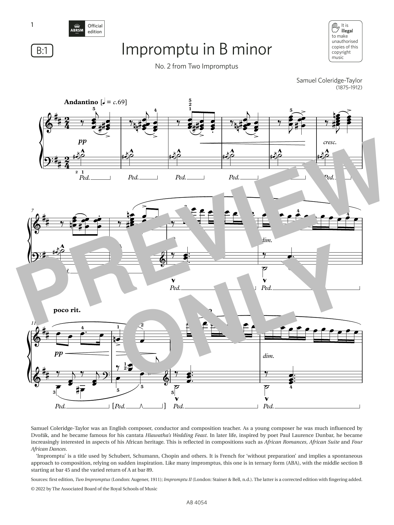 Product picture to: Impromptu in B minor (Grade 8, list B1, from the ABRSM Piano Syllabus 2023 & 2024)