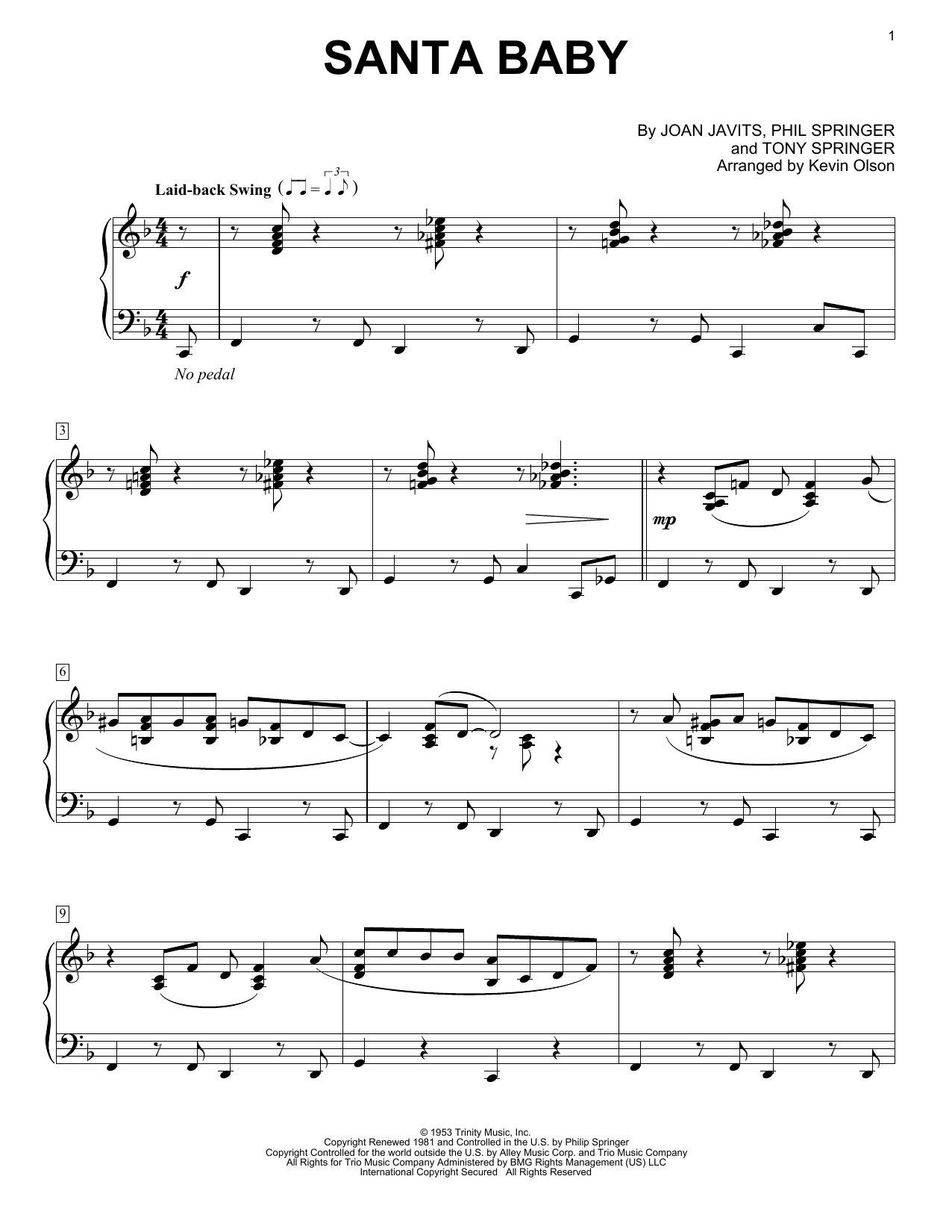 Product gallery: Page 1 of 1 Santa Baby (arr. Kevin Olson), Eartha Kitt