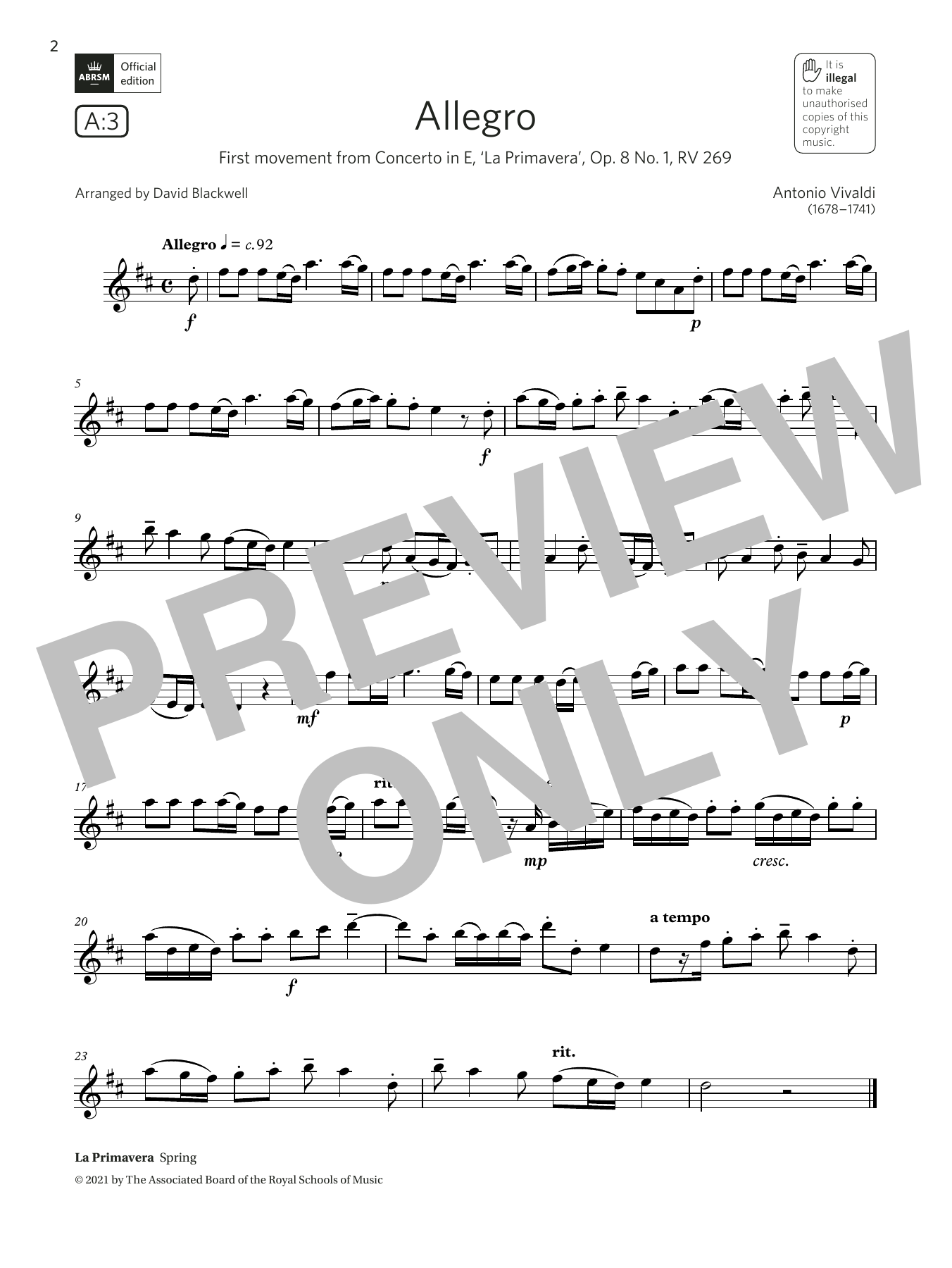 Product gallery: Page 1 of 1 Allegro (from Concerto in E, Op.8 No.1)  (Grade 3 A3 from the ABRSM Saxophone syllabus from 2022), Antonio Vivaldi