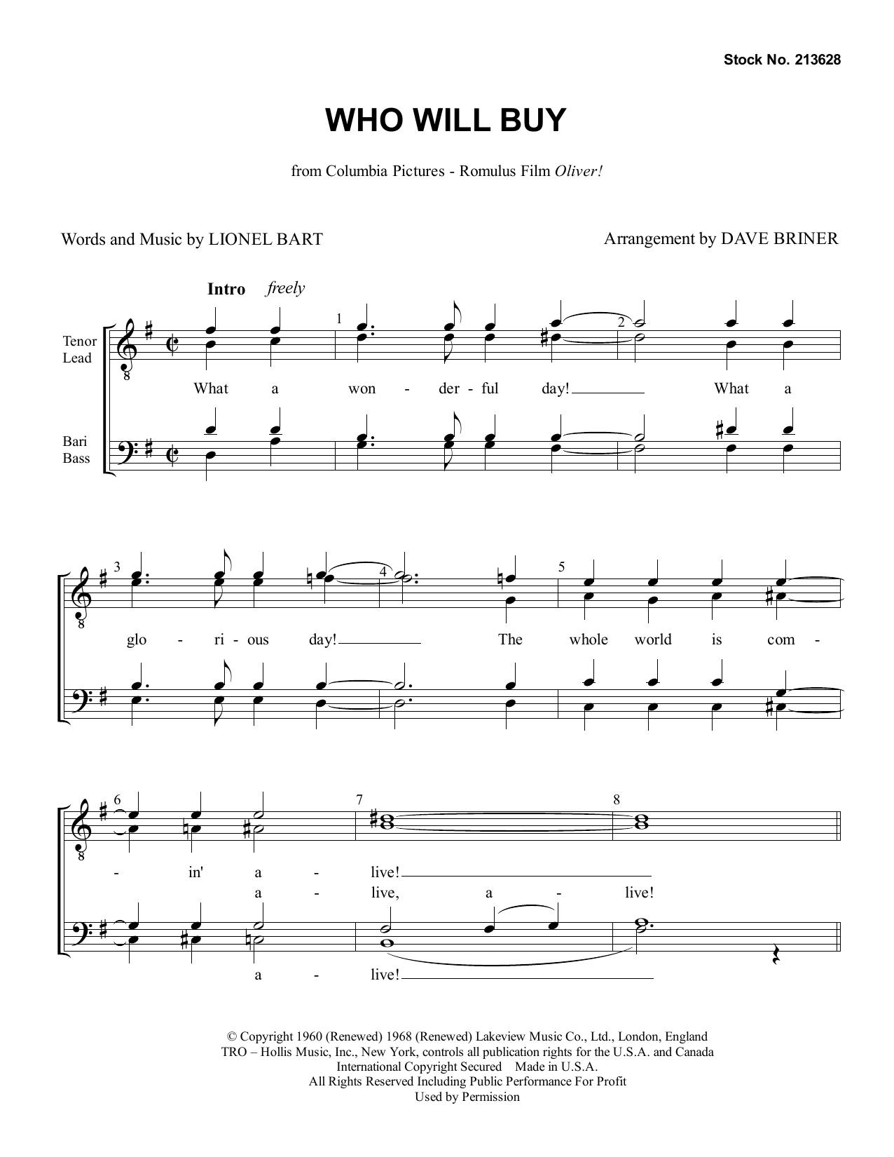 Produktbild zu: Who Will Buy (from Oliver!) (arr. Dave Briner)