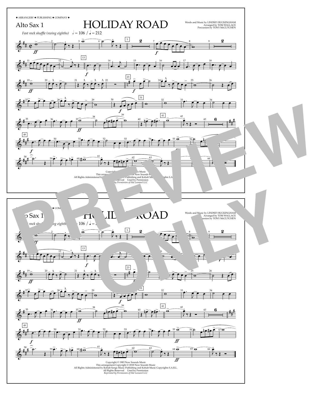Product gallery: Page 1 of 1 Holiday Road (from National Lampoon's Vacation) (arr. Tom Wallace) - Alto Sax 1, Lindsey Buckingham