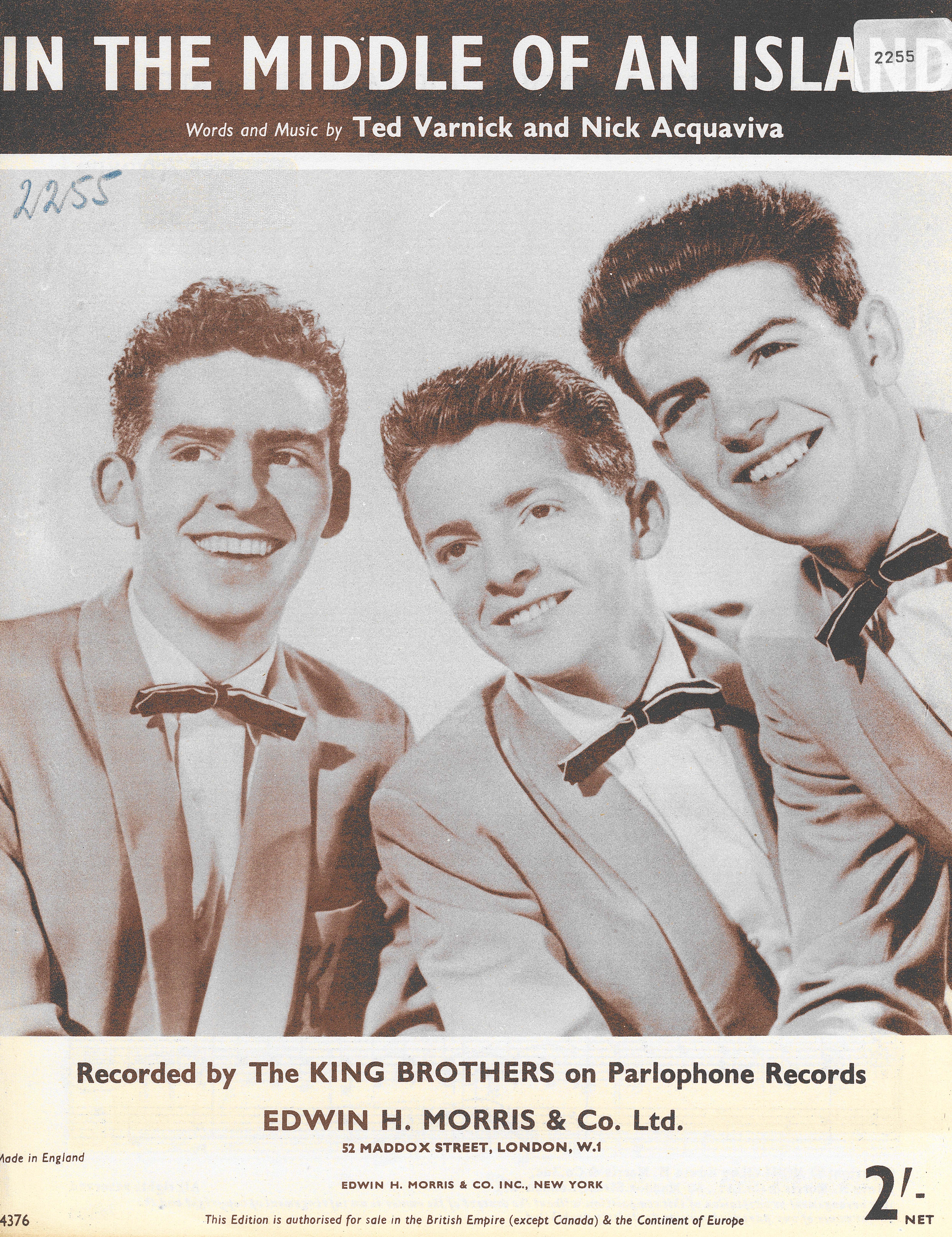 cover: In The Middle Of An Island, The King Brothers, Gesang, Gitarre, Klavier