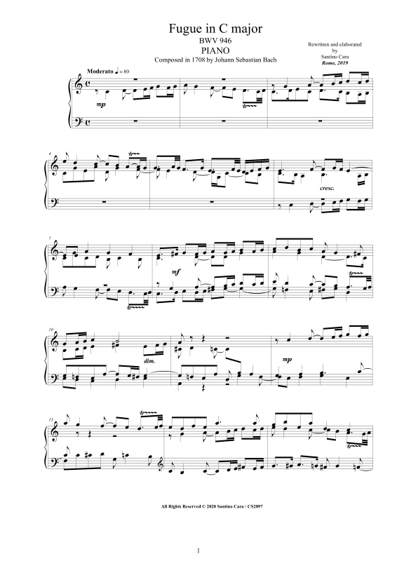 Product picture to: Fugue in C major BWV 946Johann Sebastian Bach