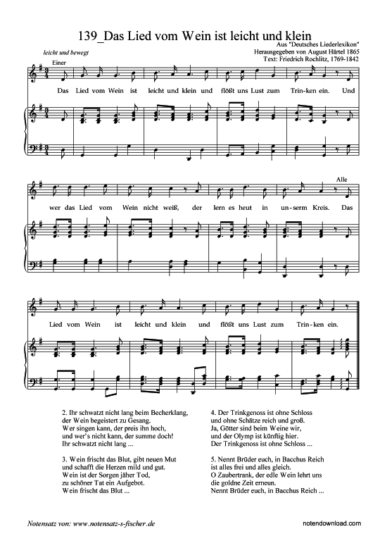 Product picture to: Das Lied vom Wein ist leicht und klein Aus "Deutsches Liederlexikon" A. Härtel (1865)