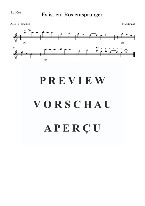 Produktgalerie: Seite 3 von 6 Es ist ein Ros entsprungen, , Flötenquartett