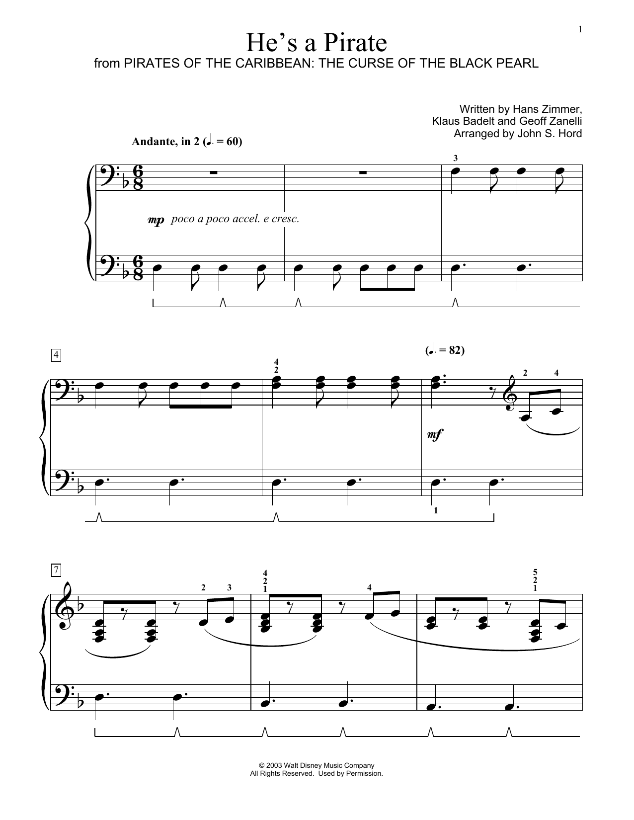 Produktbild zu: He's A Pirate (from Pirates Of The Caribbean: The Curse of the Black Pearl) (arr. John S. Hord)