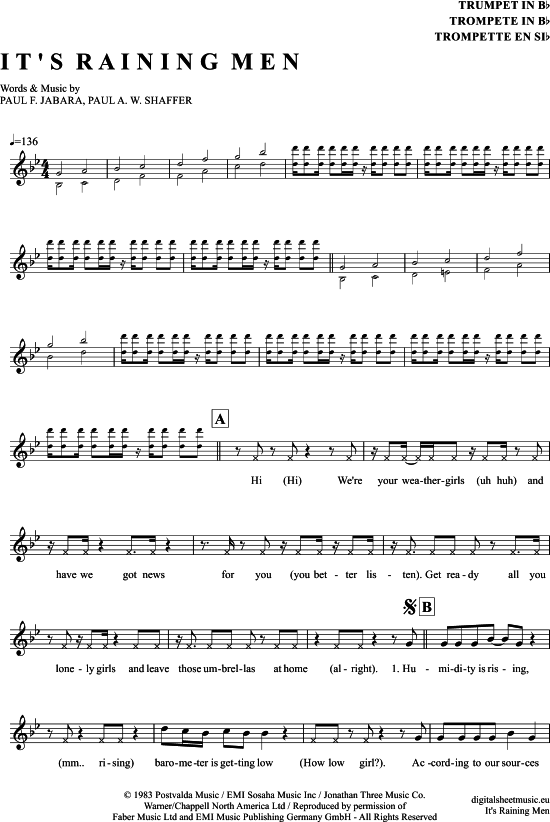 Produktgalerie: Seite 1 von 4 It´s raining men , Weather Girls, Trompete in B