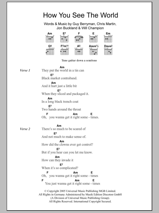 Produktgalerie: Seite 1 von 1 How You See The World, Coldplay, Gitarre
