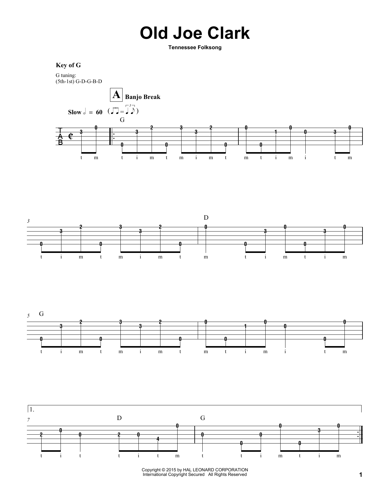 Produktgalerie: Seite 1 von 1 Old Joe Clark, Tennessee Folksong, Banjo