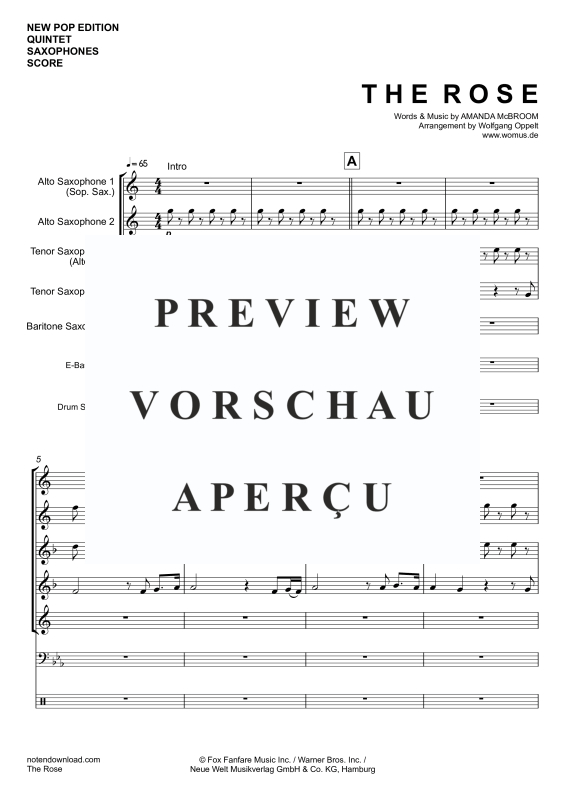 Produktgalerie: Seite 4 von 11 The Rose, Midler, Bette, Saxophon Quintett/Ensemble/Band/Chor - E-Bass & Drum Set opt.