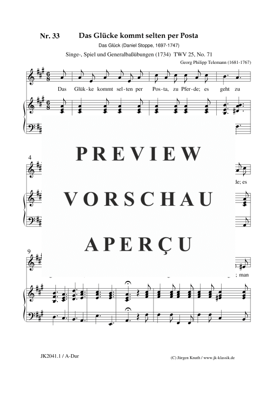gallery: Das Glücke kommt selten per Posta (Das Glück) TWV 25, Nr. 33, , Gesang + Klavier/Orgel/Cembalo