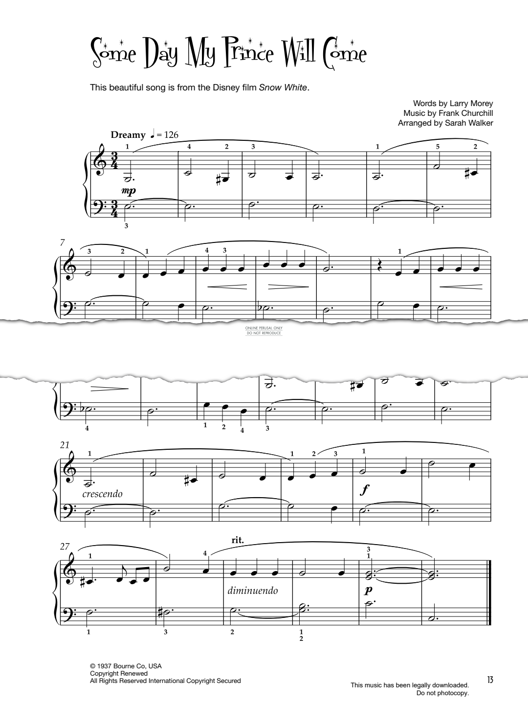 gallery: Some Day My Prince Will Come, Frank Churchill, Klavier