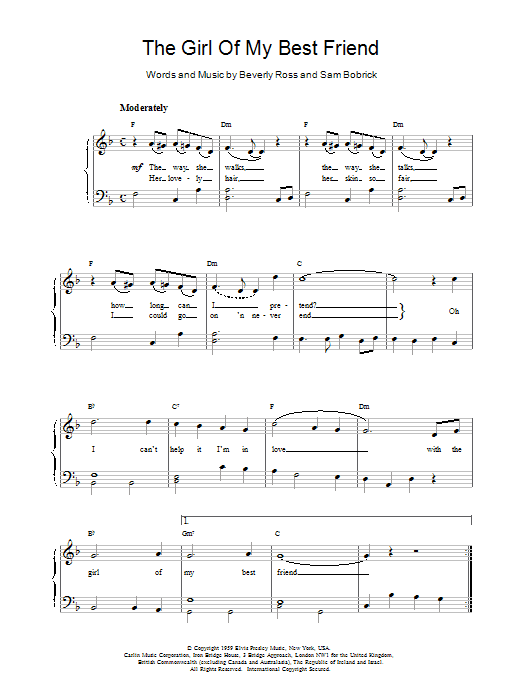 Produktgalerie: Seite 1 von 1 The Girl Of My Best Friend, Elvis Presley, Klavier