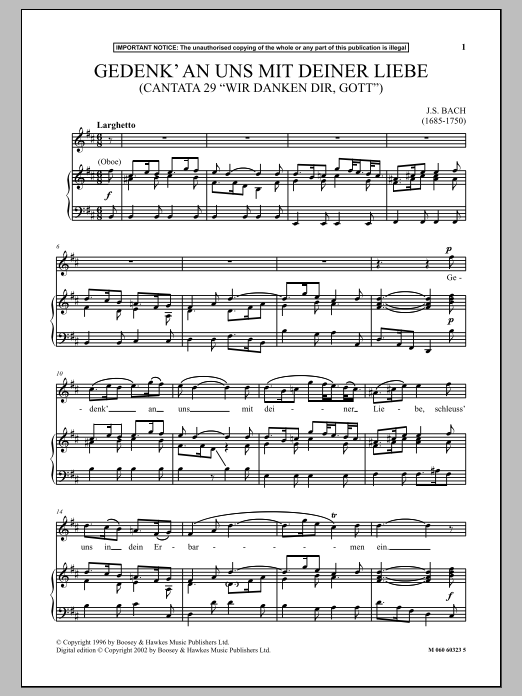 Produktgalerie: Seite 1 von 1 Gedenk An Uns Mit Deiner Liebe (Cantata 29 Wir Danken Dir, Gott ), Johann Sebastian Bach, Gesang, Klavier