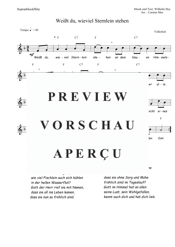 Product picture to: Weißt du, wieviel Sternlein stehen (F-Dur)Wilhelm, Hey