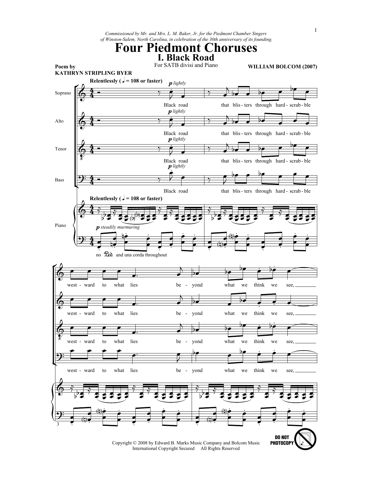 Produktgalerie: Seite 1 von 1 Four Piedmont Choruses, William Bolcom, Chor
