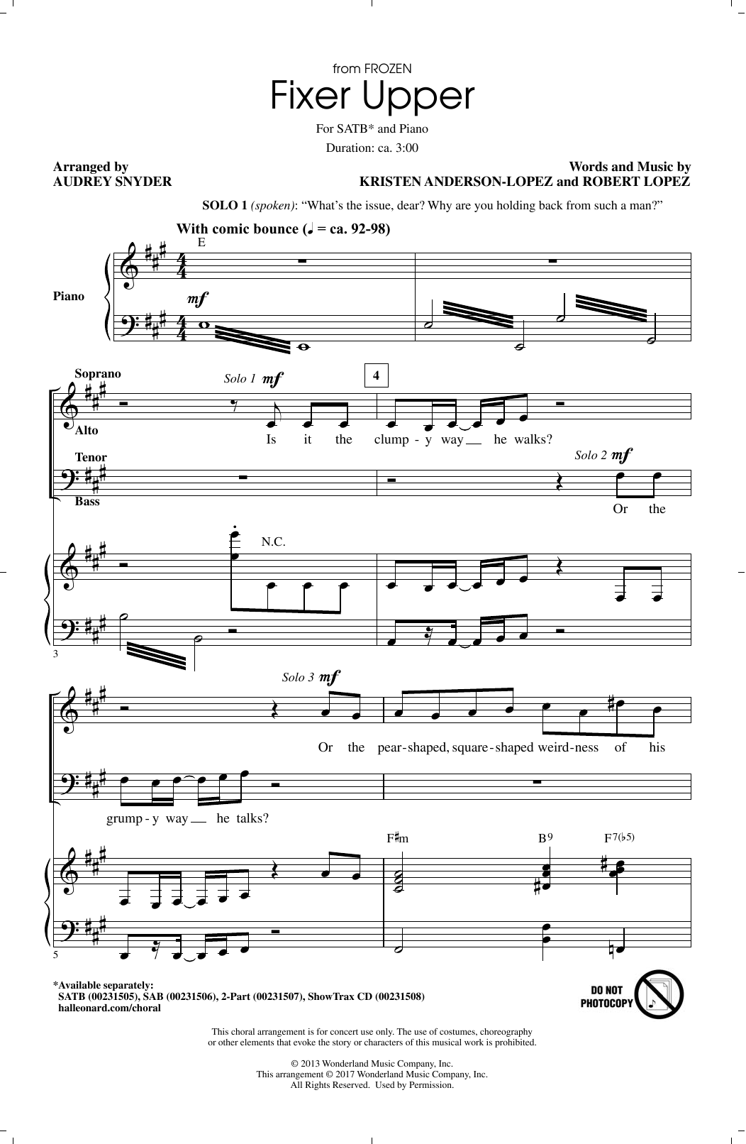 Produktbild zu: Fixer Upper (from Disney's Frozen) (arr. Audrey Snyder)