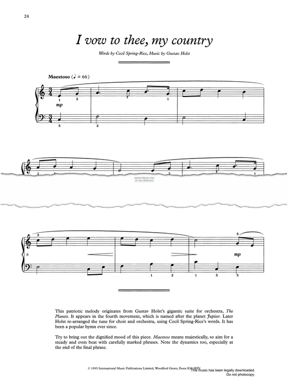 Produktgalerie: Seite 1 von 1 I Vow To Thee, My Country, Gustav Holst, Klavier