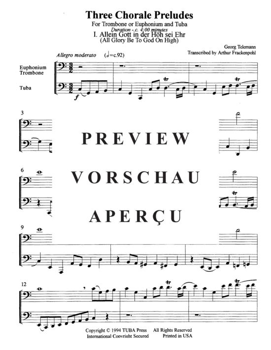 gallery: Drei Choral Preludes , , (Duett für Euphonium/Posaune + Tuba)