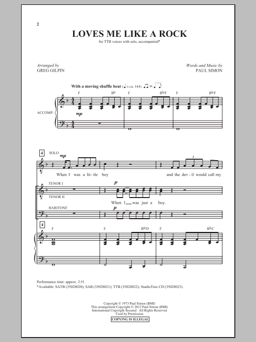 Produktbild zu: Loves Me Like A Rock (arr. Greg Gilpin)