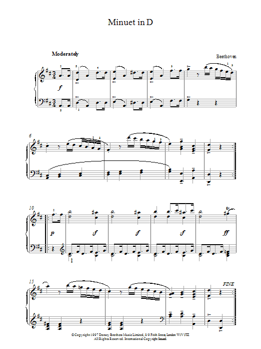 Product gallery: Page 1 of 1 Minuet In D, Ludwig Van Beethoven