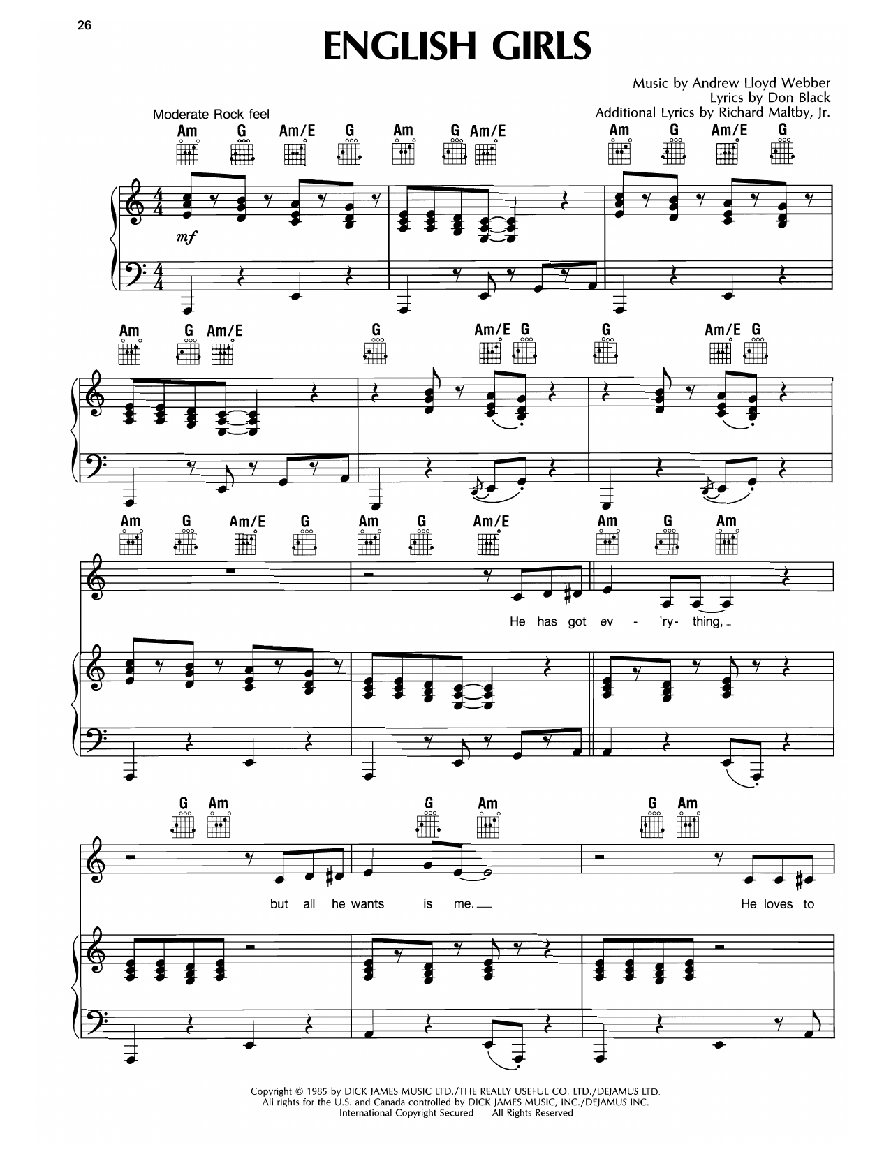 Produktgalerie: Seite 1 von 1 English Girls (from Song & Dance), Andrew Lloyd Webber, Gesang, Gitarre, Klavier