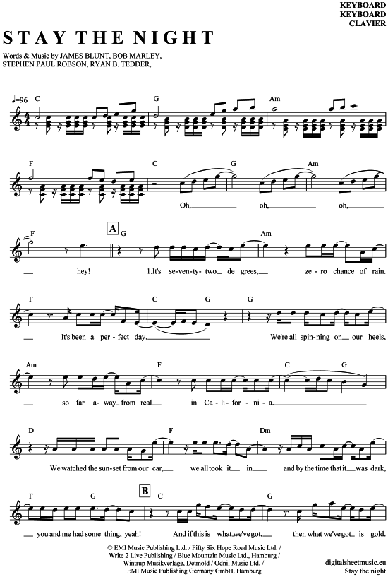 Product gallery: Page 1 of 4 Stay the night , Blunt, James, (Keyboard)