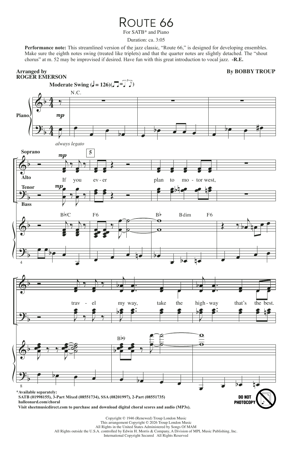 Produktgalerie: Seite 1 von 1 Route 66 (arr. Roger Emerson), Bobby Troup, Chor