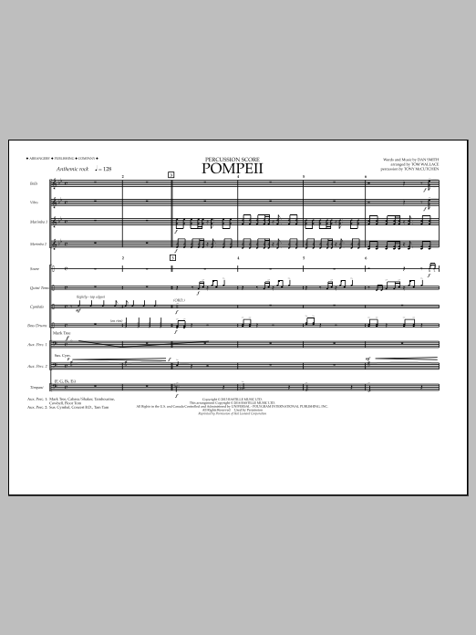 Produktbild zu:  Pompeii - Percussion Score - Tom Wallace